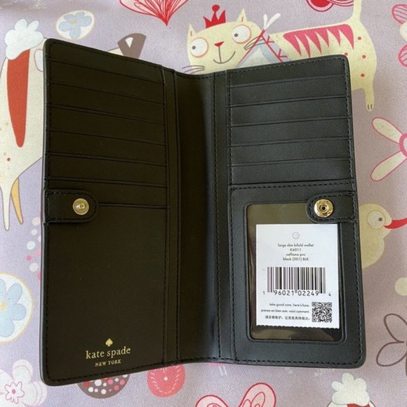 Kate Spade Staci Large Slim Bifold Wallet Black NWT - Picture 7 of 16